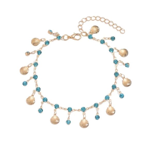 NEW Gold Seashell and Blue Crystal Beachy Bling Anklet - Picture 4 of 4